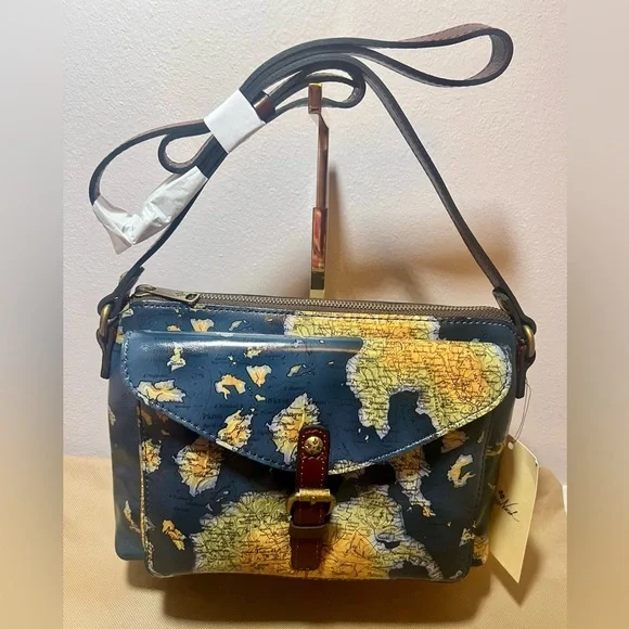 Patricia Nash Avellino Crossbody Leather Bag Front Pocket Greek Map NWT - Picture 8 of 8